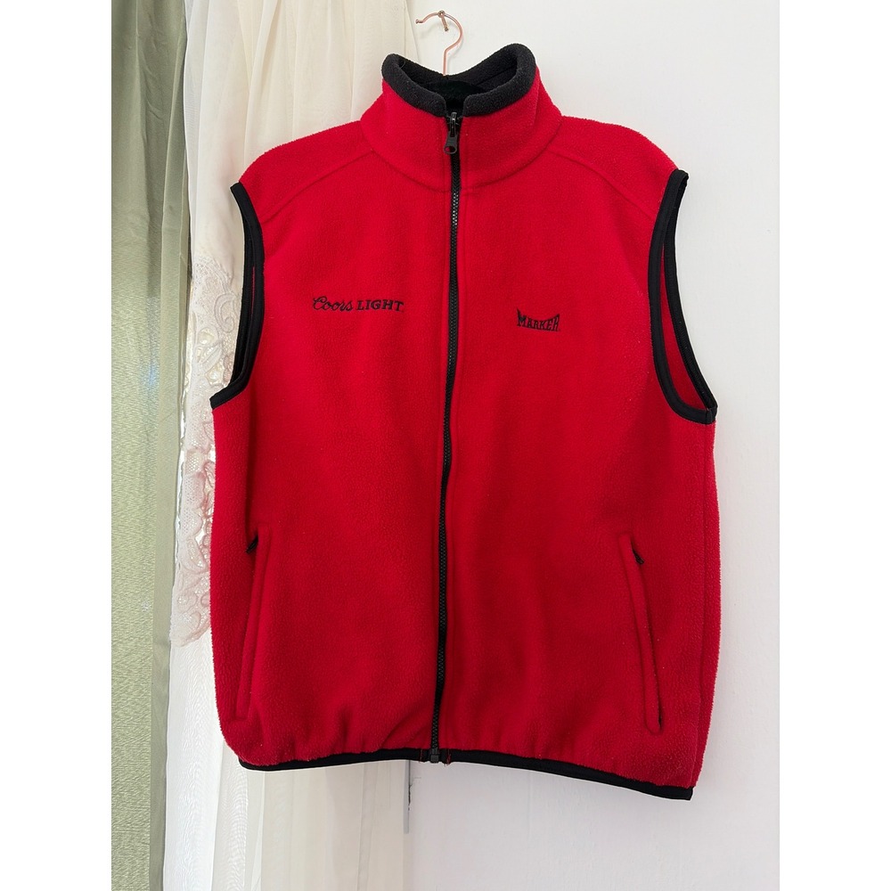 Marker Fleece Vest Mens Large Red Vintage Coors Light Full Zip Logo Retro